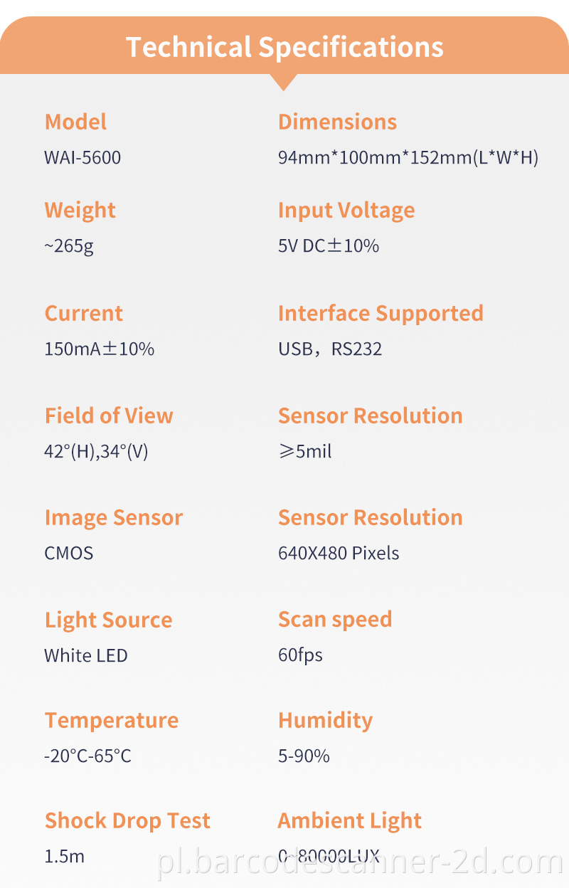 Winson szybki czytnik kodu kreskowego Omnidirectional Skaner kodów kreskowych